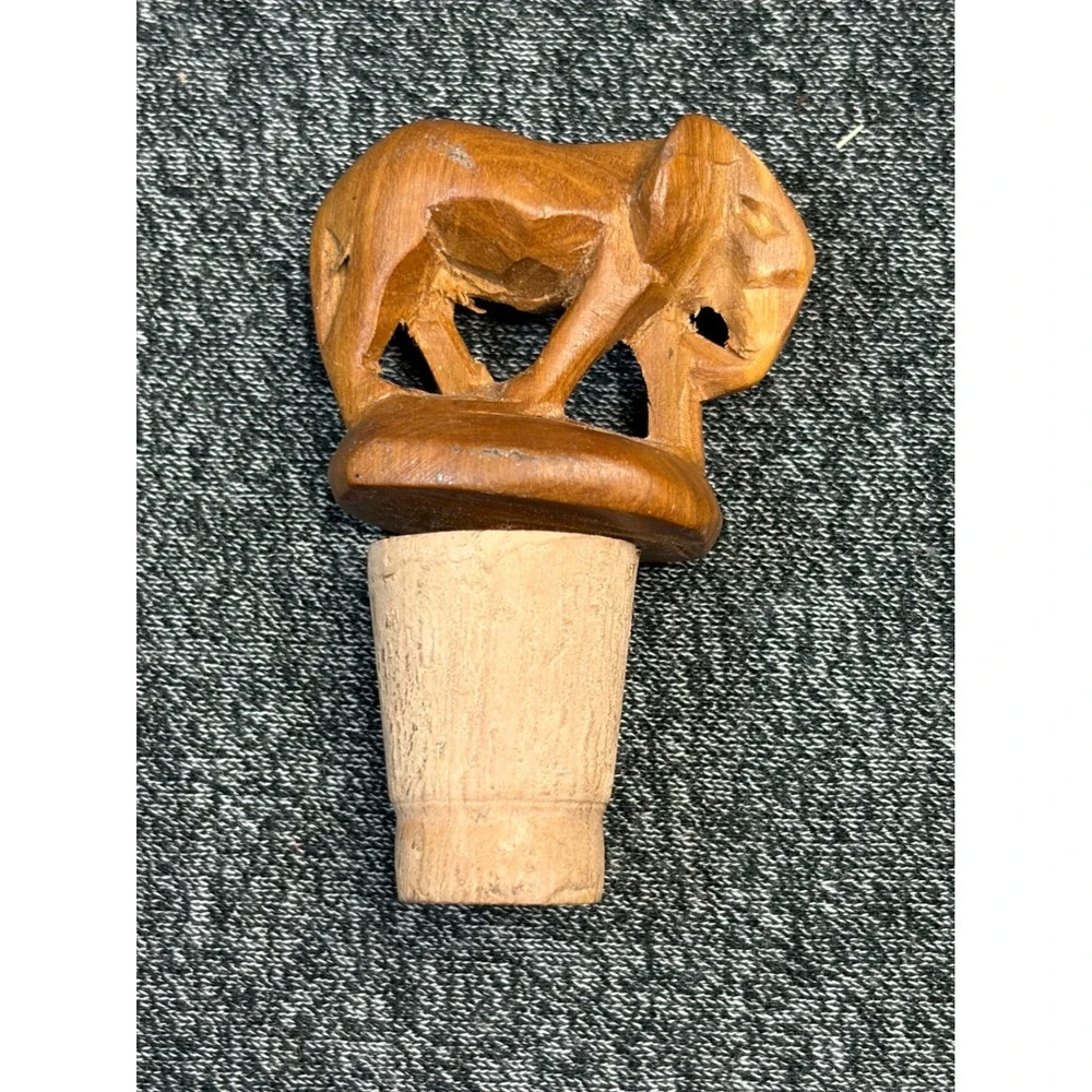 Lot of 4 Wine Bottle Stoppers Wood Glass Brass Jeweled Barware‎ African Elephant